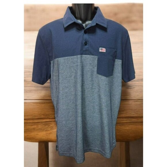 Travis Mathew Mens Polo Shirt Size Medium Navy & Gray Pima Cotton Blend - Picture 1 of 9